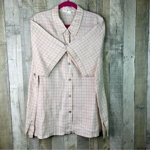 Josephine Chaus Woman Linen Size 3 Button Front Short Sleeve Collared Shirt